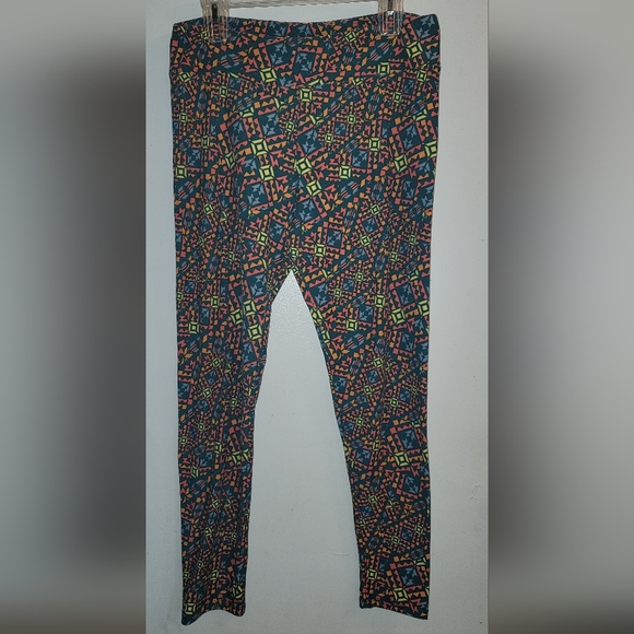 LuLaRoe Tall Curvy TC Leggings blue orange geometric design - Picture 3 of 9
